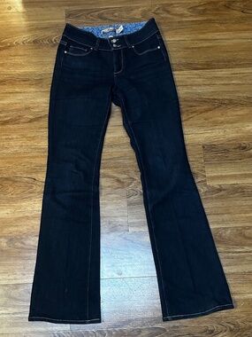 PAIGE Womens 27 Dark Wash Bootcut Flare Jeans Double Button Stretch Denim Y2K